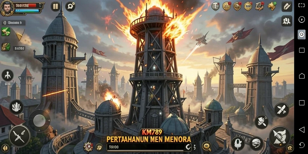 Screenshot utama KM789 menampilkan aksi seru gameplay Tower Defense.
