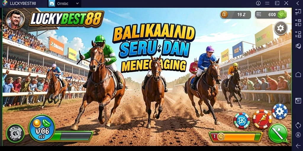 Tampilan gameplay menegangkan LUCKYBEST88 dengan kendaraan melaju cepat di lintasan.