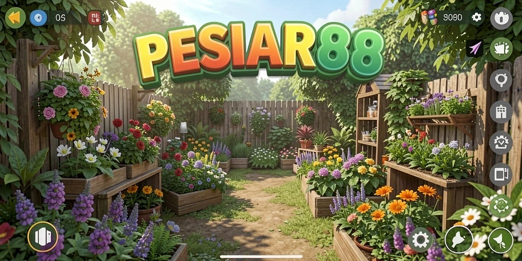 Screenshot PESIAR88 menampilkan aktivitas berkebun yang seru dan interaktif.