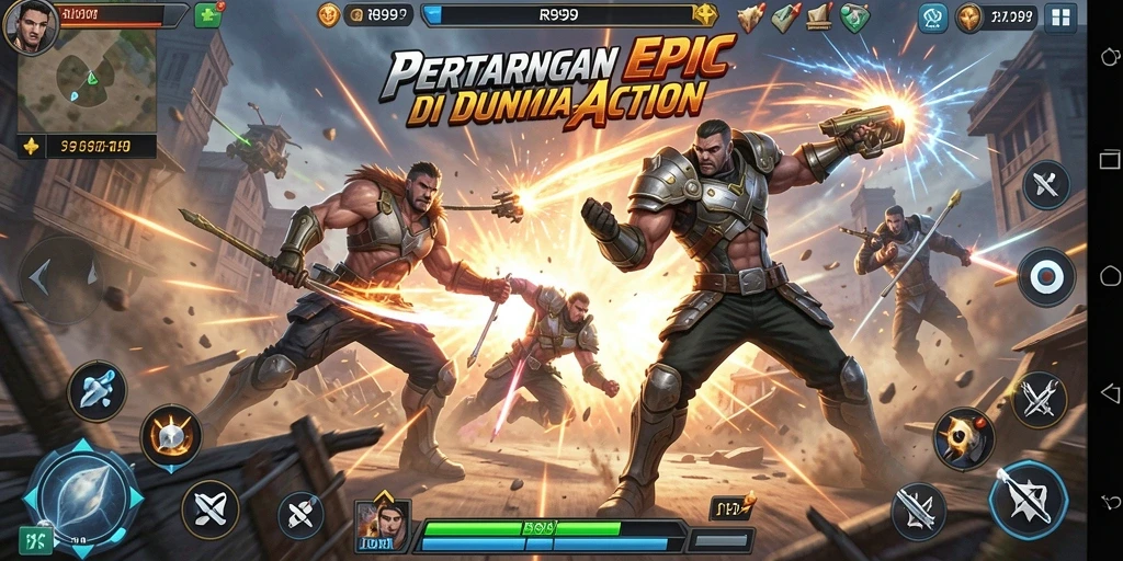 Screenshot menunjukkan pertarungan intens di dunia RR999.