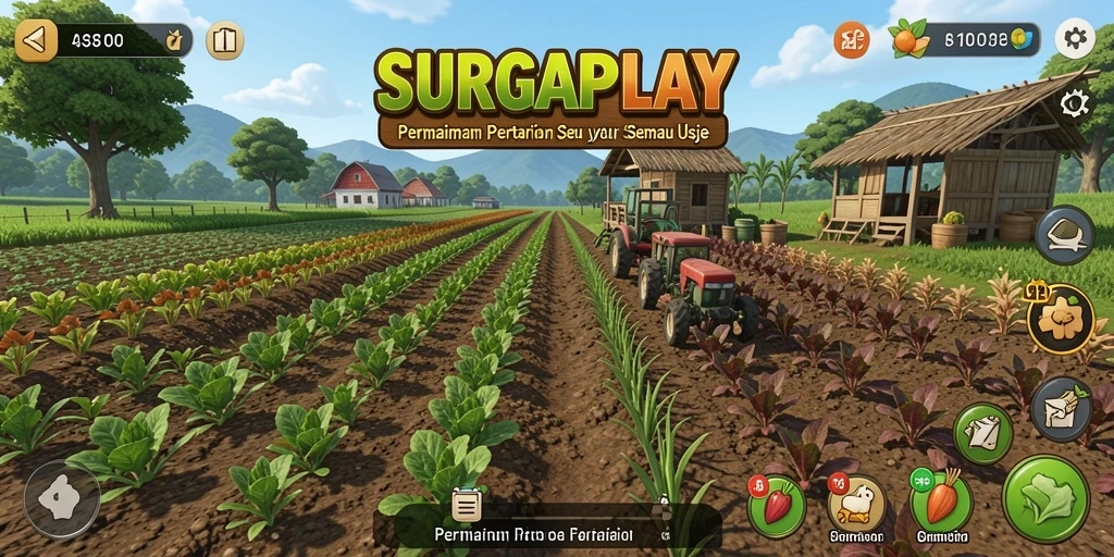 Tampilan gameplay <strong>SURGAPLAY</strong> yang menonjolkan aktivitas bertani.
