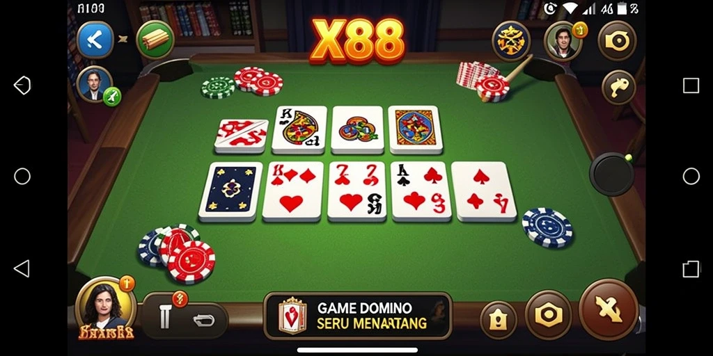 Screenshot gameplay X88 dengan aksi seru pertandingan Domino.